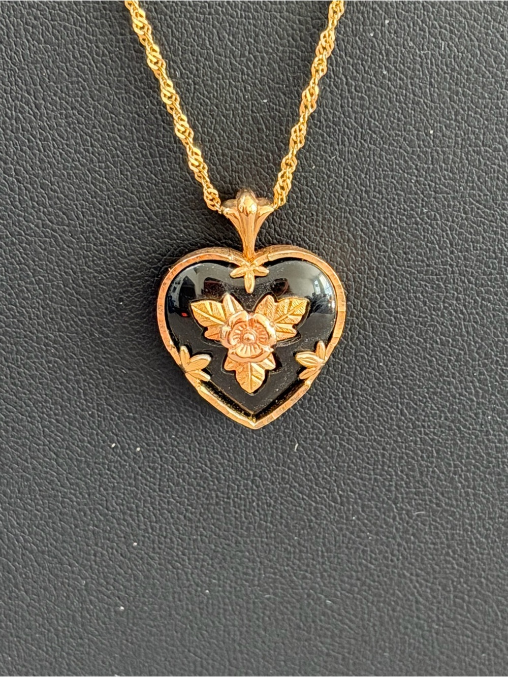 Black Hills Gold Onyx Heart Pendant with 10K Accents on 14k 18 in Chain Necklace